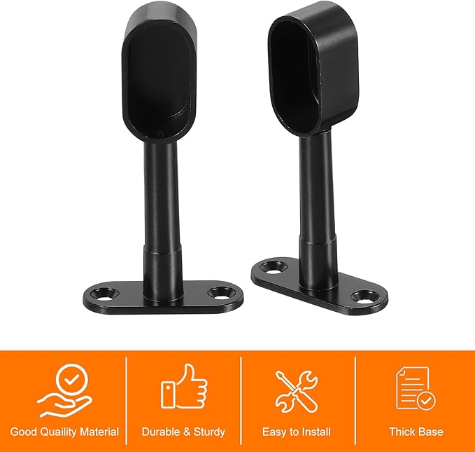 uxcell 2 Pcs 1.22 x 0.63 Closet Rod Support Bracket, Rod Holder Wardrobe Accessories Clothes Rail Seat for Bedroom Bathroom, Black