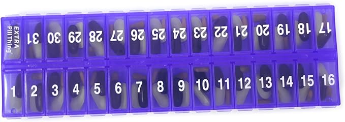 Once-a Day Monthly Pill Organizer Removable Lid for Easy Loading - Large Compartment Pill Box Medications for Entire Month Plus a Compartment for Extra Pills BPA Free