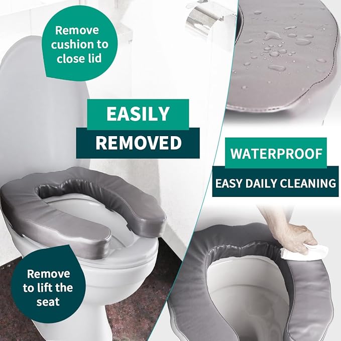 Raised Toilet Seat Cushion for Elderly - Adds 2 inches - U Shape Toilet Seat Riser with High-Density Foam for Enhanced Comfort & Elevation, Universal Fit