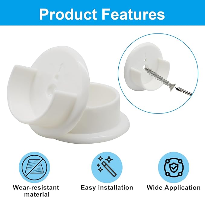 Murtenze 4 Pack Closet Rod Holders, 1-3/8" Plastic Tension Pole Bar Sockets Wardrobe Tube Rail Support Bracket, White U-Shaped Socket Bracket for Home Bathroom Shower
