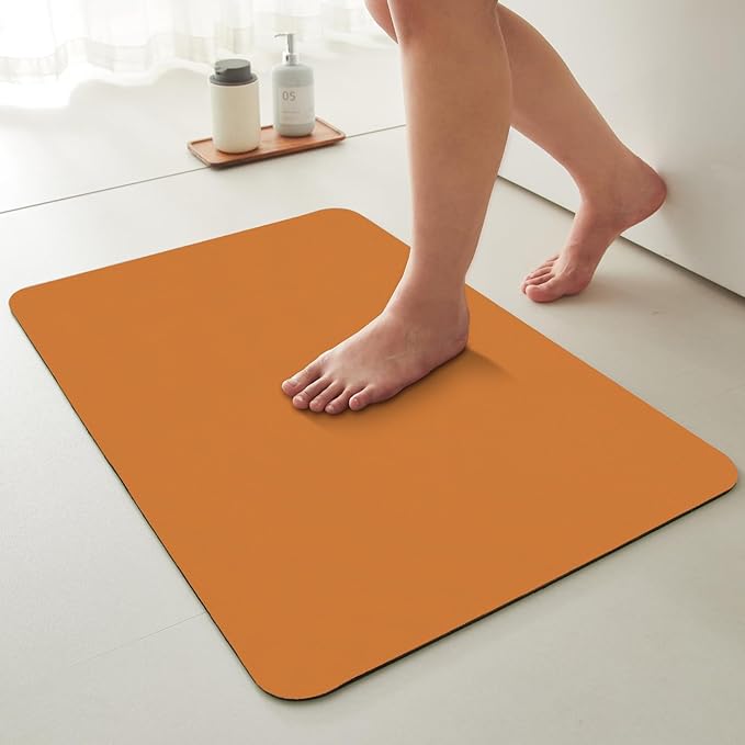 TYUU Bathroom Mat Quick Dry, Bathroom Rugs Non Slip Washable Thin Absorbent Bath Mat Fits Under Door Bathroom Floor Mat Perfect for Bath, Shower, or Sink 24"x48" Orange