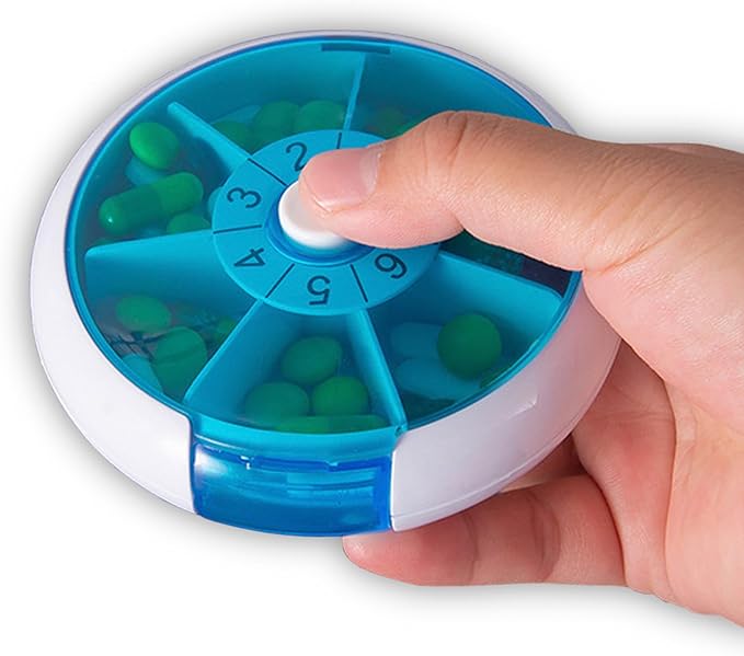Weekly Medicine Pill Organizer - 7 Day Round Pill Box with Rotary Design, Daily Compartment for Vitamins & Medication, Compact Pill Case for Purse,Portable Travel Essentials for Pills & Supplements