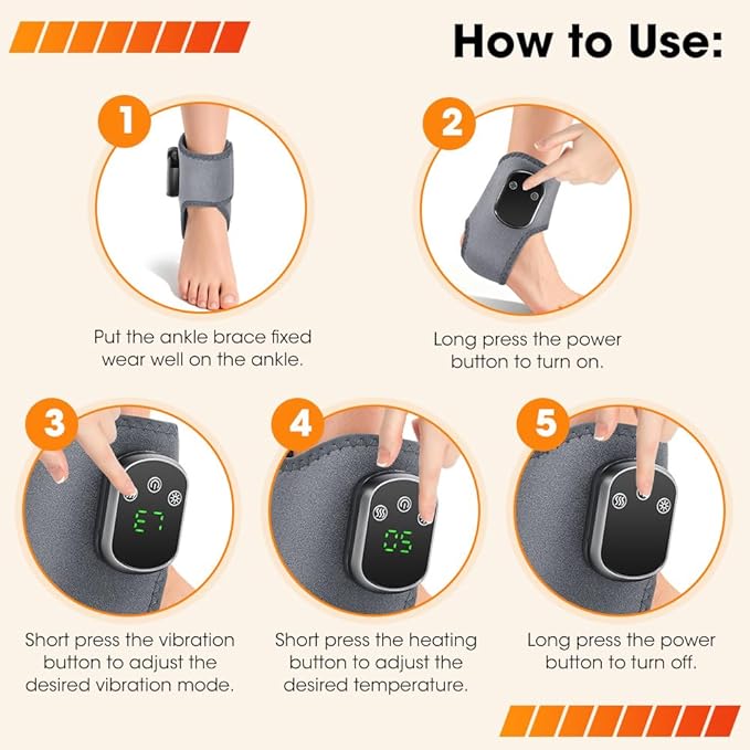 3 in 1 Foot Massager with Heat, Red Light, Triple Therapy, Cordless, Portable Ankle Massager, 3 Vibration Modes, 3 Heat Levels, 5 Intensity Levels, for Circulation, Plantar Fasciitis (Pack of 1)