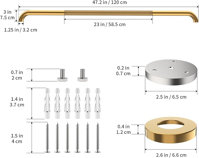 48 Inch Anti Slip Shower Grab Bar, 2 Pack Munzong Bathroom Grab Bar for Showers, Gold Knurled Handicap Balance Bar,Safety Hand Rail Support Elderly Senior Assist Bath Handle