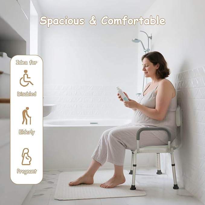 Urby Plus Size 24in Extra Wide Shower Seats for Adults with Arms & Back, Semi Pre-Assembled Bath Chairs for Seniors, or Big & Tall Person. 150kg Weight Capacity. Square