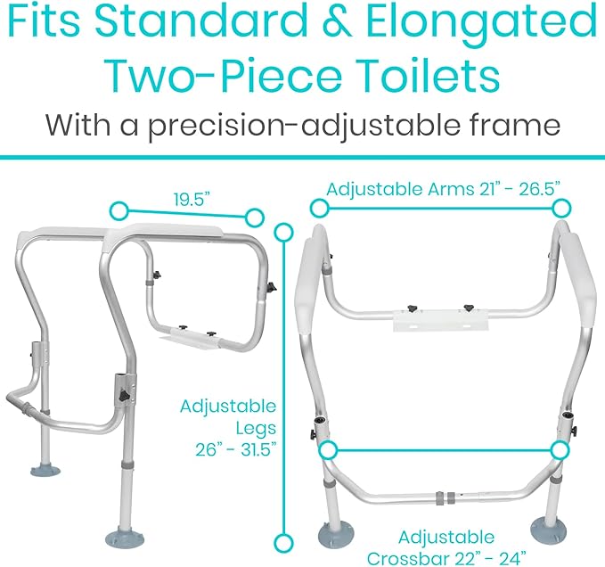 Vive Toilet Safety Rail Frame - Toilet Grab Bars for Elderly, Disabled - Assist Support Rails with Padded Handles - Stand Alone for Bathroom - Adjustable Non Slip for Adults, Seniors, Handicapped