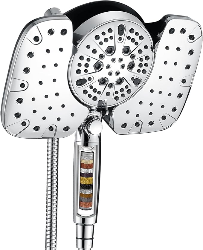 INAVAMZ 2-in-1 Shower Heads with Handheld Spray Combo: 10” Rainfall Shower Head & Hand Held Shower Head, 9 Spray Settings Detachable Shower Head with ON/OFF Switch and 15-Stage Filter