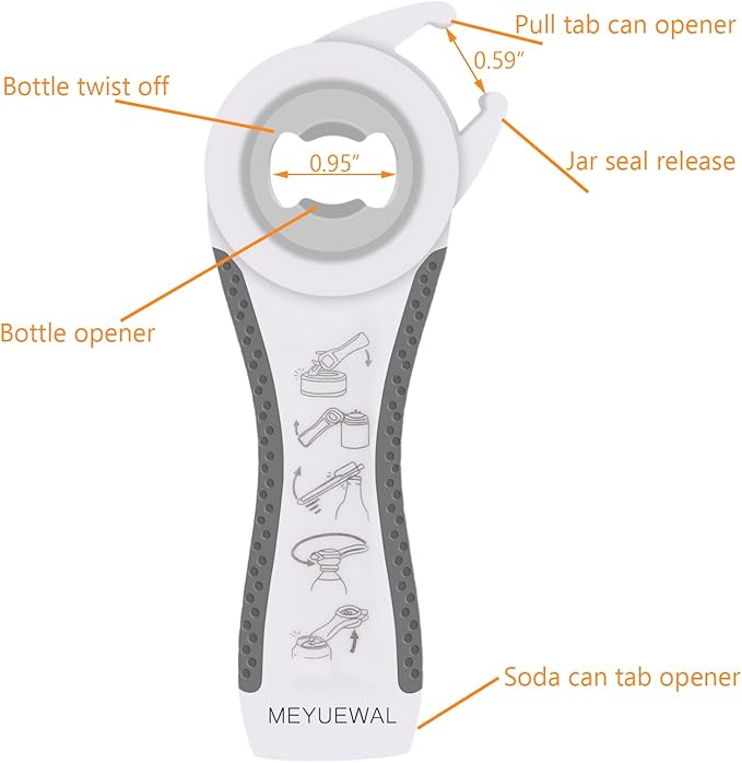 Latest Jar Opener Bottle Opener for Weak Hands, 6 in 1 Multi Function Can Opener Bottle Opener Kit with Silicone Handle Easy to Use for Children, Elderly and Arthritis Sufferers(JAR-White3.0)