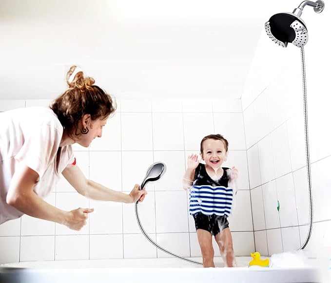 GRICH Dual Shower Head with Handheld: 2 IN 1 High Pressure Handheld Shower Head & Rainfall Shower Head, 9 Spray Modes/Settings Detachable Shower Head with Hose, cUPC and CEC Certification Approved