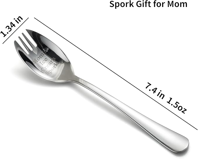 Alata Spork Gift for Mom, 1-Pack Food-grade Stainless Steel Spork, 5.7 Inches Salad Forks For Dessert, Ice Cream, Salad, Soup, Noodle, Spaghetti, Dishwasher Safe