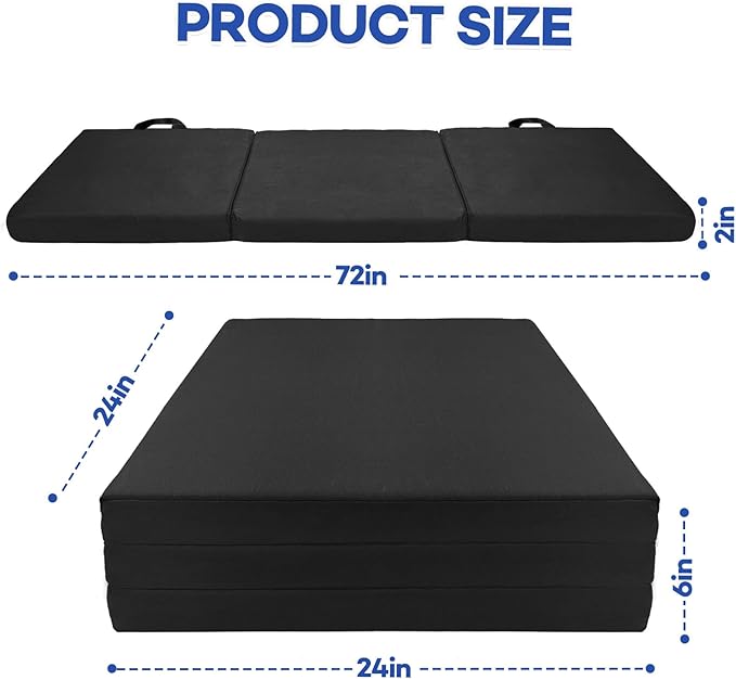 JZHLLA Foldable Fall Protection Mat for Elderly Blue Waterproof Non Slip Floor Mats with High-Resilience Foam 72 * 24 * 2 Inch Bedside Floor Mats for Elderly, Handicap, Senior(Black)