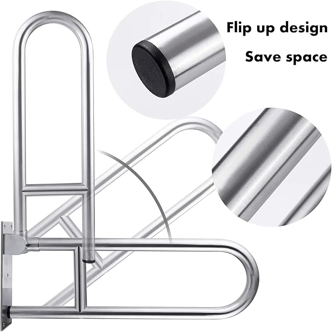 Toilet Grab Bar 31.5inch,Stainless Steel Foldable Bathroom Support Rail,Anti-Slip Handicap Grab Bars Safety Rails, For Seniors,Elderly,Pregnant,Disabled,Shower Grab Bars Supports 350lbs Load-1.26 Tube