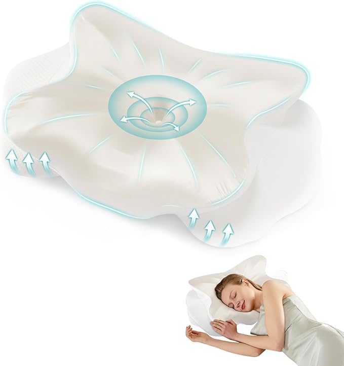 DUMOS Cervical Pillow for Neck and Shoulder, Contour Memory Foam Pillow, Ergonomic Neck Support Pillow for Side Back Stomach Sleepers with Pillowcase