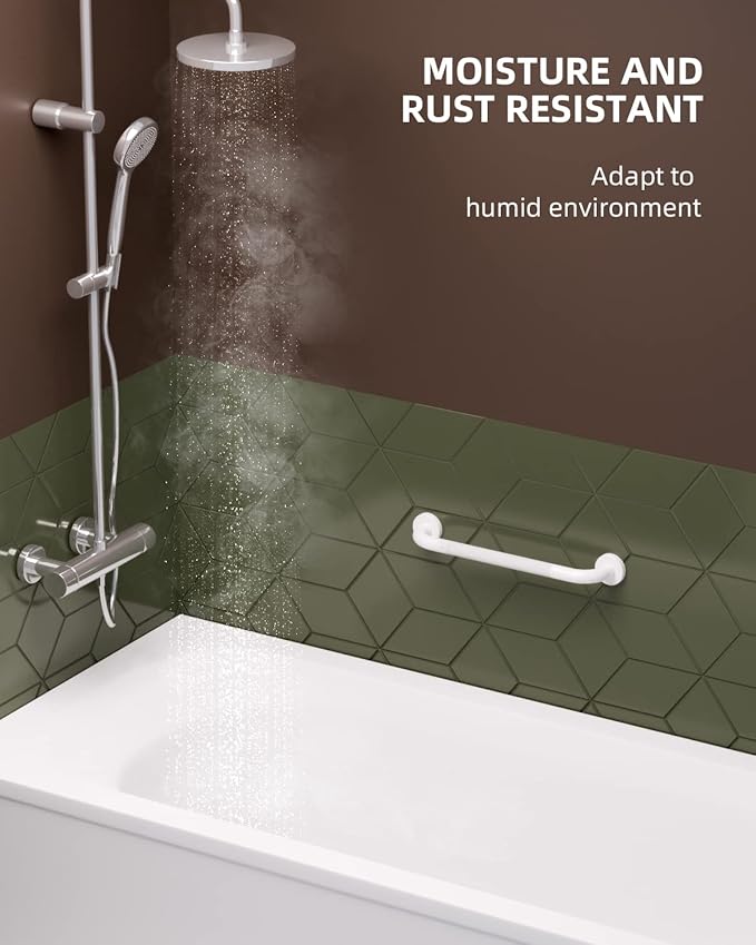16 Inch Oil Rubbed White Shower Grab Bar w/Anti Slip Grip, ZUEXT Stainless Steel Bath Grab Bar,Bathroom Balance Bar, Wall Mount Safety Handrail Support, Handicap Injury Elderly Senior Assist Handle