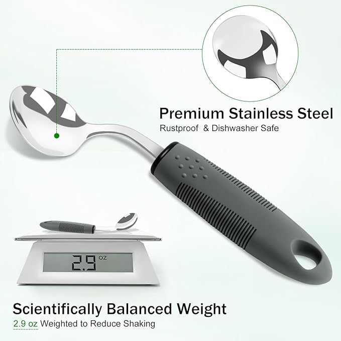 KintKita Adaptive Utensils for Elderly 4 Piece, 2.9 oz Weighted Silverware for Hand Tremors, 45°Angled Parkinsons Utensils for Elderly, Arthritis, Weak Hand Grip, Right-Handed Use
