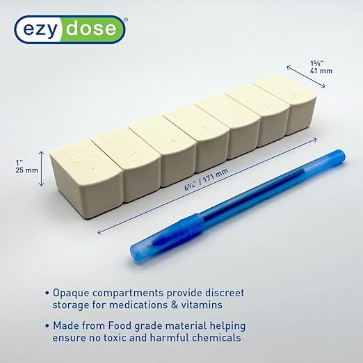 EZY DOSE Weekly (7-Day) Daily Pill Case, 2-Pack of Embossed Matte Pill Case, Daily Medicine & Vitamin Organizer Box, Large Easy-Open Compartments, BPA-Free Medication Planner for Travel, Cream & Teal
