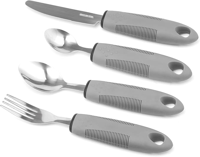 Bendable Adaptive Utensils for Elderly, Disabled People, Parkinson’s, Arthritis, Hand Tremors, Weak Hand Grip & Handicapped, Arthritic Hands-Non Slip Handles
