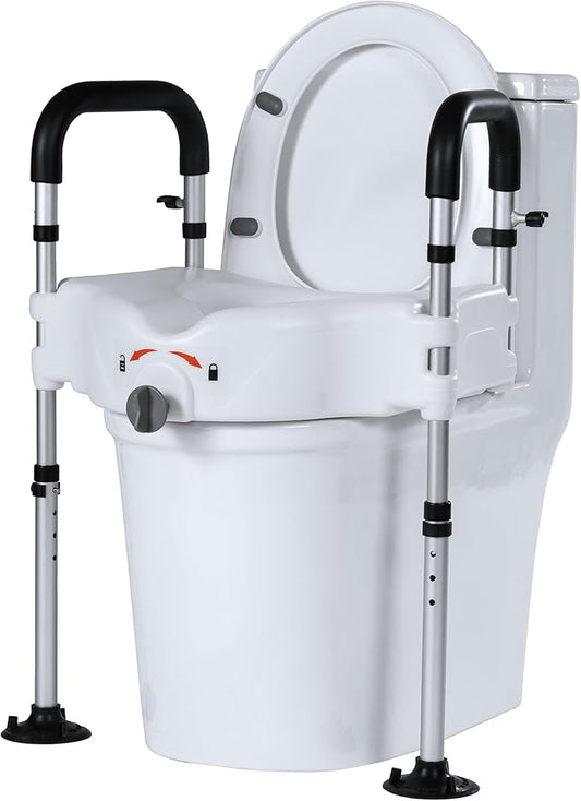 Raised Toilet Seat with Handles, Elevated Toilet Seat Riser for Elderly and Disabled, Support 300 lbs