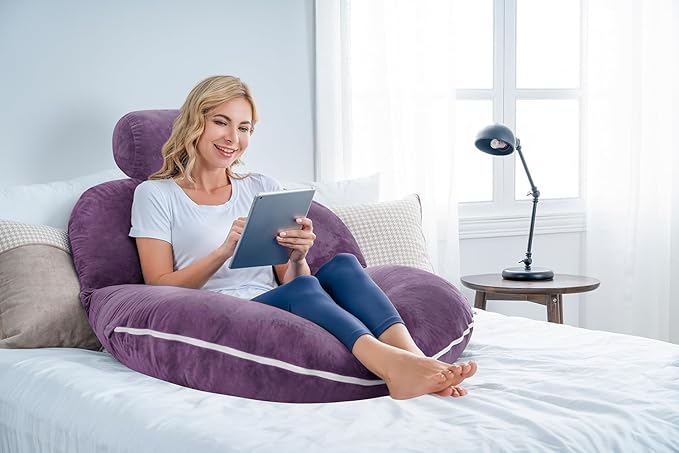 INSEN Reading Pillow, Back Pillow for Sitting in Bed and Couch, Gaming Pillow for Adults, Sit Up Support for Bed, Purple