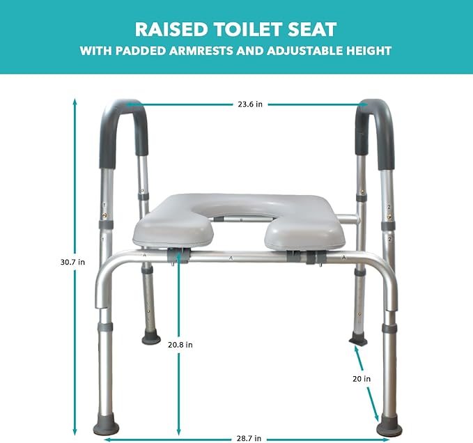 Sylvan Raised Toilet Seat with Adjustable Height, Armrests, and Non-Slip Design - Comfortable & Safe Elevation for Seniors and Individuals with Mobility Challenges