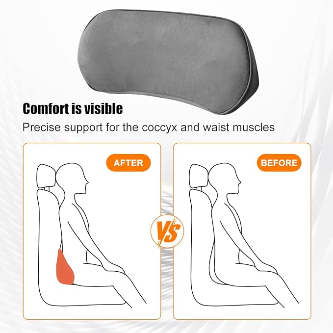 Zpana Car Lumbar Support Pillow, Memory Foam Vehicle Seat Lower Back Support Cushion for Back Pain Relief & Sciatica, Comfortable Auto Driver Seat Pad, Universal for Vehicles (Dark Gray)