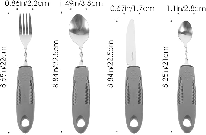 Healifty Anti-Shake Tableware Set with Non-Slip Thick Handle Silverware for Elderly and Disabled Adults - 4-Piece Adaptive Utensils for Hands and Hand Tremors