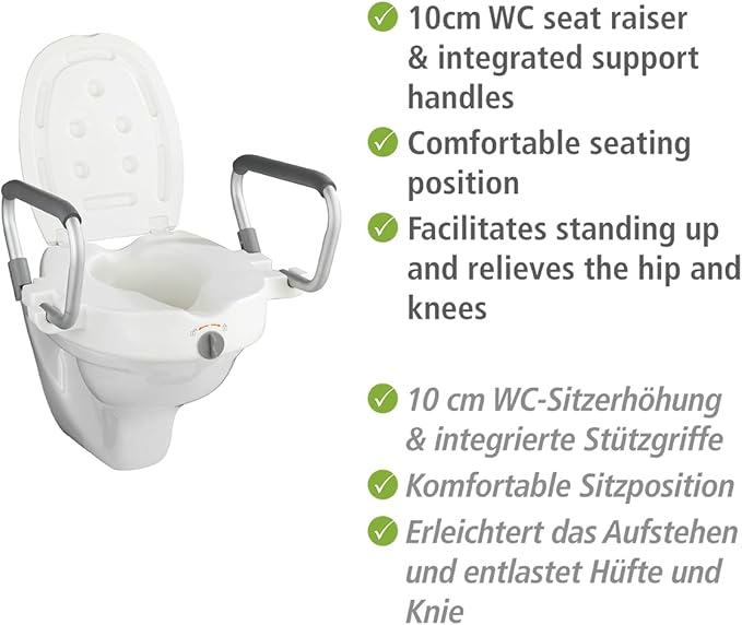 Wenko Raised Toilet seat with armrest Secura, White, 47.5 x 55 x 37.5 cm
