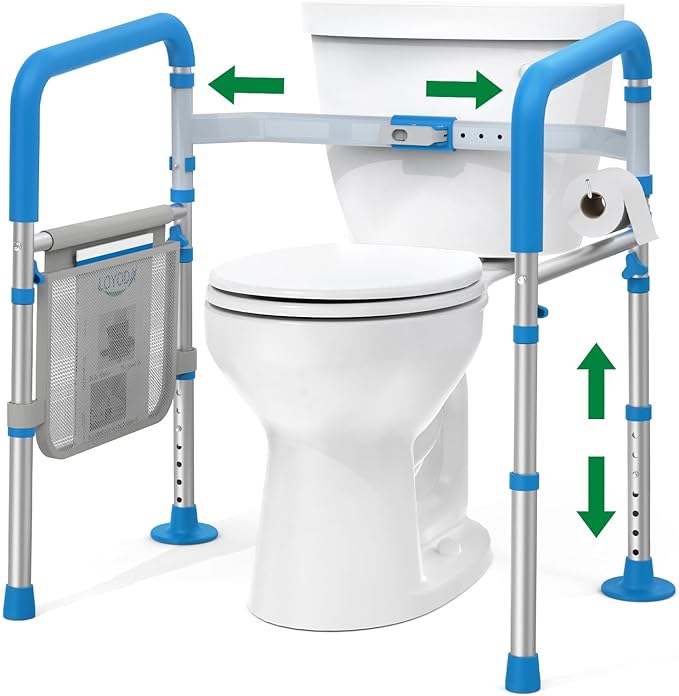 Loyoda Toilet Safety Rails for Seniors, Adjustable Height Toilet Handles for Elderly and Disabled, One-Button Width Adjustment, Foldable Handles, 350 LBS, Toilet Bars Fit Most Toilets
