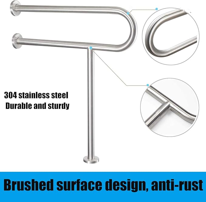 FlySkip Toilet Grab Bar,24 Inch Stainless Steel Handicap Rail for Bathroom Shower Safety,Non-Slip Hand Grips for Disabled, Elderly, Handicapped, and Pregnant Women,Floor to Wall-Mounted Support Bar