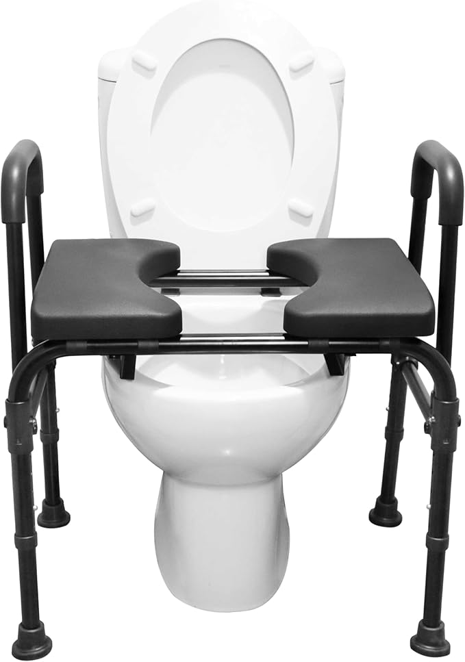 KMINA Raised Toilet Seat with Handles, 400 lbs Toilet Seat Risers for Seniors, Adjustable Height & Width, Comfort PU Foam Seat, Fit Any Toilet, Patented, Made in Europe