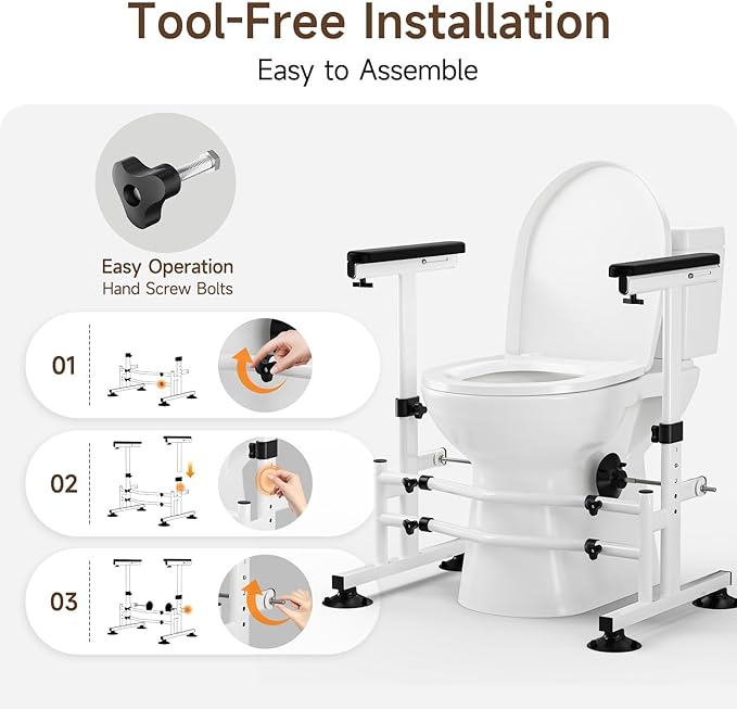 WAYES Toilet Safety Rails - Toilet Arms for Elderly and Disabled, Fit for Most Toilet, Up to 350 Lbs, Adjustable Height & Width