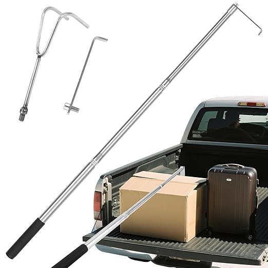 Bed Buddy Truck Tool – Adjustable 16-30 Inch Truck Cargo Grabber with Sturdy Steel Hook, Easy Install, Space-Saving Foldable Design, Perfect for Truck,RV, Boat & More (Double J-Hook Set)