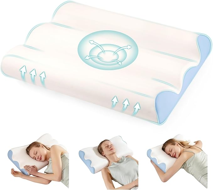 DUMOS Cervical Pillow for Neck and Shoulder, Contour Memory Foam Pillow, Ergonomic Neck Support Pillow for Side Back Stomach Sleepers with Pillowcase