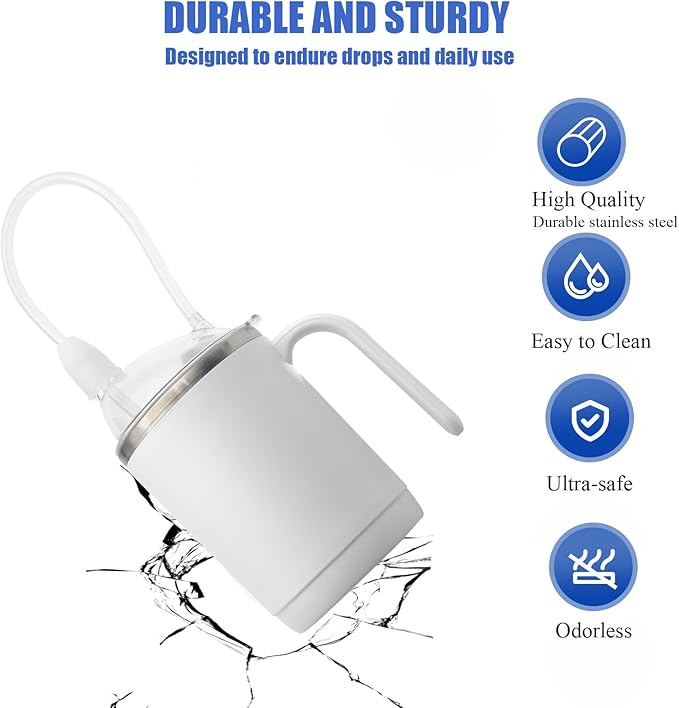 Adult Sippy Sup for Elderly 14oz Stainless Steel Spill Proof Cup with Straw, 3 in 1 Elderly Sippy Cup with Lid, Suitable for Seniors Disabled Patients Limited Mobility