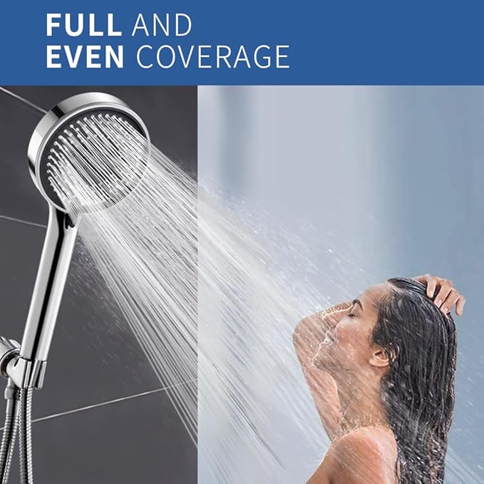 Handheld Shower Head, High Pressure Shower Head With 80" Hose And Adjustable Bracket, Anti-Clog Nozzles, 5 Spray Setting Showerhead, Chrome
