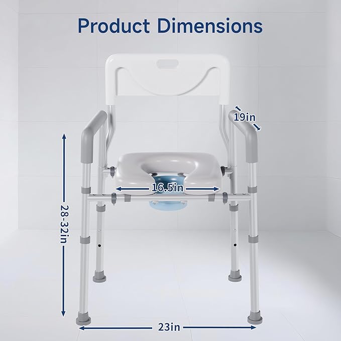 Bedside Commode, Toilet Seat Risers for Seniors, Raised Toilet Seat with Handles, Width and Height Adjustable Raised Toilet Seat with Handles for Elderly