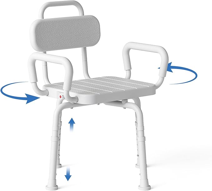 Loyoda 360° Swivel Shower Chair for Inside Shower, Removable Arms & Back, Adjustable Height Rotating Shower Stool for Seniors and Disabled，Swivel Bath Chair for Inside Tub，Neutral Gray