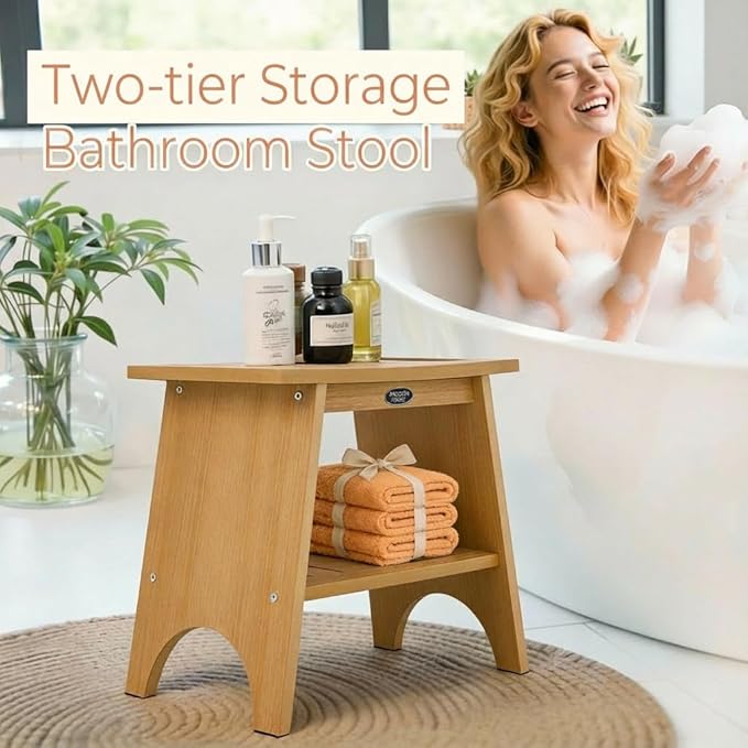HDPS Shower Benches for Inside Shower to Sit on, Waterproof Shower Chair with Storage Shelf, Heavy Duty 500-lb Shower Seat, Shower Stool for Shaving Legs, Indoor/Outdoor Use