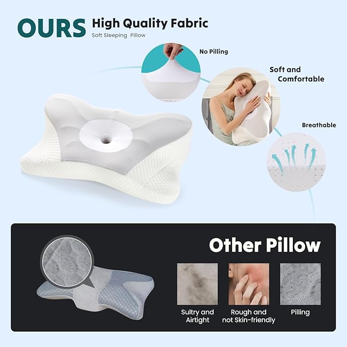 Cervical Neck Pillow, Memory Foam Pillow for Neck Pain Relief, Ergonomic Bed Pillow with Neck Support for Side, Back & Stomach Sleepers, King, Grey