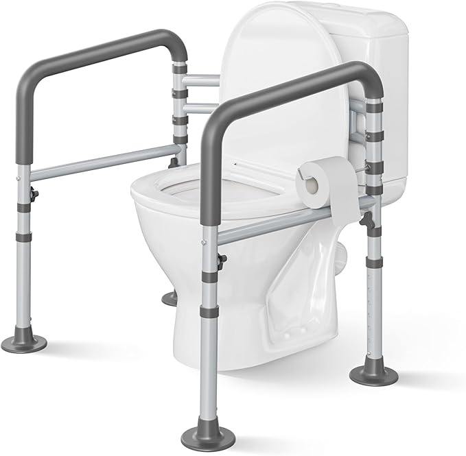 Loyoda Steel Toilet Safety Rail for Seniors- Heavy-Duty 11.7lbs for Stability & Support, Adjustable and Foldable Toilet handrail for Elderly and Disabled （Gray）