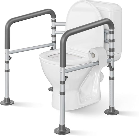 Loyoda Steel Toilet Safety Rail for Seniors- Heavy-Duty 11.7lbs for Stability & Support, Adjustable and Foldable Toilet handrail for Elderly and Disabled （Gray）
