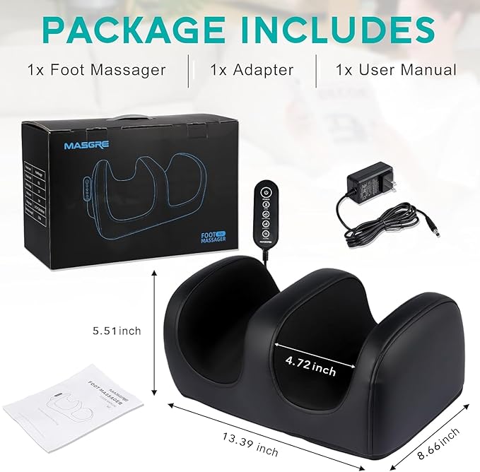 MASGRE Foot Massager with Heat, Shiatsu Kneading Feet and Calf Massagers for Relaxation, Relief for Tired Muscles & Plantar Fasciitis Relief, Deep Tissue Massage, Gifts for Mom & Dad, Wired Remote