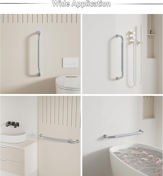 Shower Grab Bar, 24 Inch Bathroom Grab Bar Handle with Anti-Slip Knurled Grip, Stainless Steel Bath Balance Bar, 1.25" Diameter Bath Safety Bar Support for Seniors Pregnant, Polished Chrome- 1 Pack