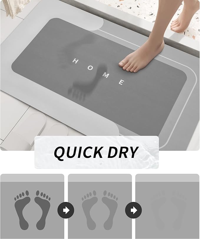 Housego Absorbent Bath Mat Magic Rug, Quick Drying Mat Magic Bath Mat Non-Slip Floor Rug Rubber Backed for Bathroom Kitchen Shower Sink, Water Absorbent (1PC, 15.7''x23.6'', Light Gray)