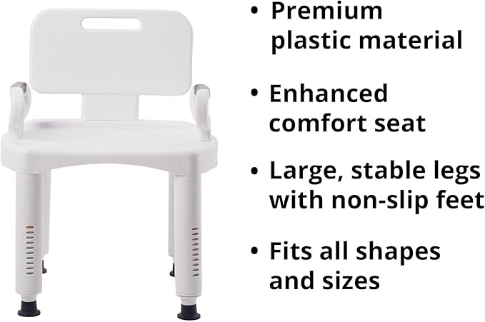 McKesson Bath Bench with Removeable Back, Plastic Frame, Lightweight, Adjustable, 350 lbs Weight Capacity, 1 Count