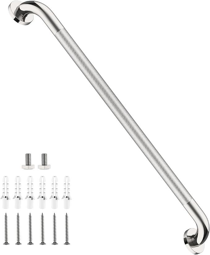 Polished Chrome Grab Bar 32 Inch, iHansee Anti-Slip Bathroom Grab Bar w/Knurled Grip, Stainless Steel Safety Handrail for Toilet Bathtub, Wall Mounted Shower Handle Handicap Bars for Senior Elderly