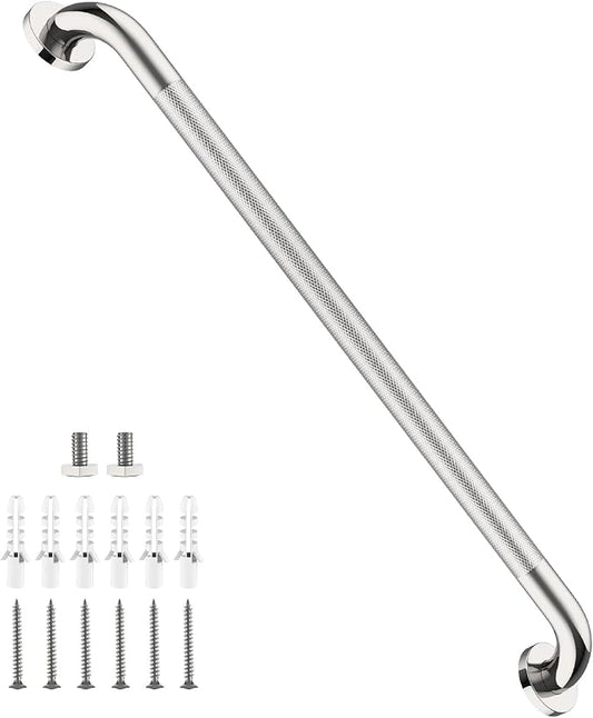 Polished Chrome Grab Bar 32 Inch, iHansee Anti-Slip Bathroom Grab Bar w/Knurled Grip, Stainless Steel Safety Handrail for Toilet Bathtub, Wall Mounted Shower Handle Handicap Bars for Senior Elderly