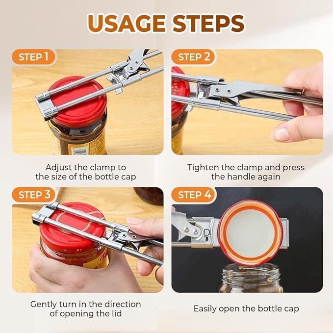 2Pcs Adjustable Stainless Steel Jar Opener for Seniors, Manual Can Opener & Bottle Opener Set for Weak Hands, Easy Grip Jar Opener Gripper for Arthritis and Limited Hand Strength