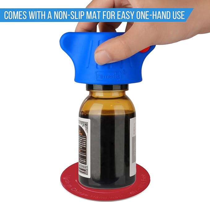 Remedic One-Hand Pill Bottle Opener with Non-Slip Mat – Easy Open Medicine Bottles for Weak Hands & Arthritis – Magnifier & LED Light for Clear Labels – Easy Grip Daily Living Aid