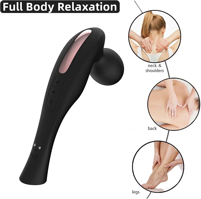 Electric Cordless Back Massager-Personal Handheld Portable Fuigarry Full Body Massage Tool,for Shoulder,Neck & Deep Tissue Massage-Relieves Muscle Pain,Fatigue & Restores Damaged Muscle Tissue.(Black)